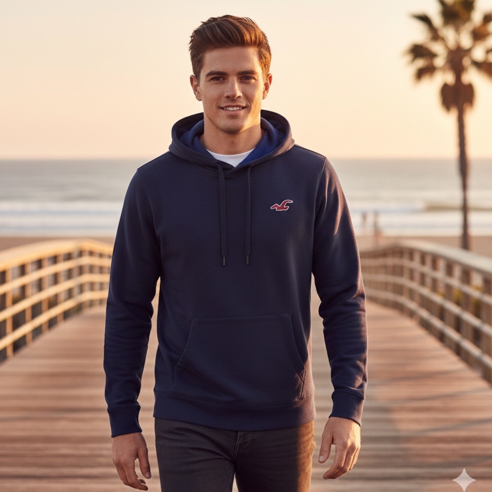 HOLLISTER Men’s Medium Buttery Soft Long Sleeved Shirt With Hood, EUC